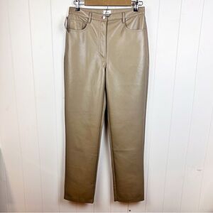 Aritzia Vegan Leather Womens 10 Melina Dry Basil Green Tan Straight Leg Pants